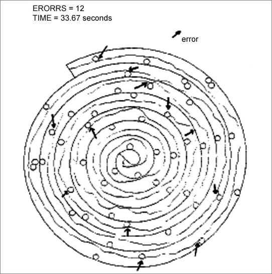 Maze is shown as traced by patient, with errors marked