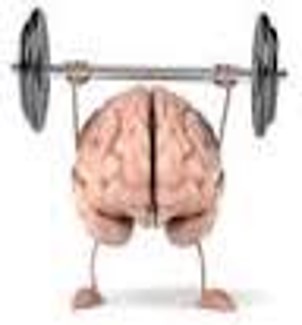 cartoon of brain exercising with weights