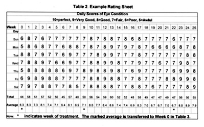 Grid sheet of daily scores.